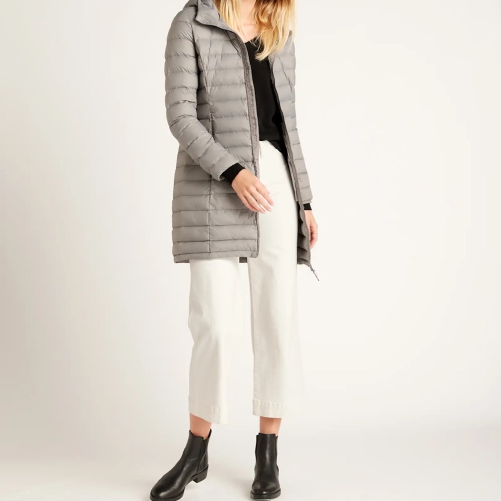 Quince Gray Hooded Puffer Coat Lightweight Down Long  Jacket NWT small - Picture 5 of 13